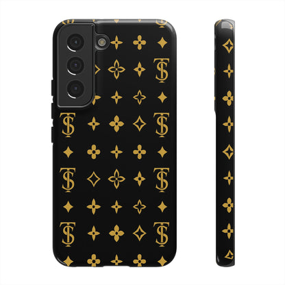 Gold Monogram Pattern Tough Phone Case | Black & Gold Luxury Design for Iphone, Samsung Galaxy and Pixel