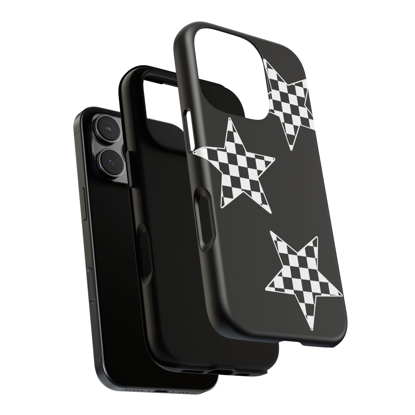 Checkered Star Tough Phone Case – Black Retro Graphic Protective Cover for Iphone, Samsung Galaxy and Pixel