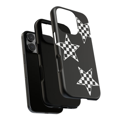 Checkered Star Tough Phone Case – Black Retro Graphic Protective Cover for Iphone, Samsung Galaxy and Pixel