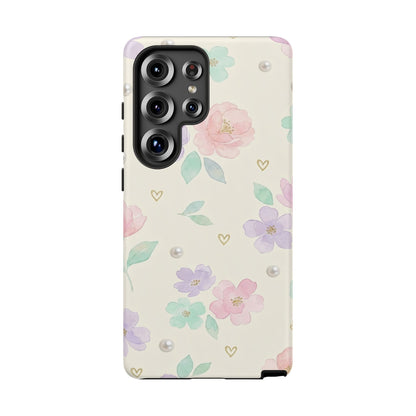 Pastel Floral Phone Case – Coquette Watercolor Flower Hearts Tough Case (iPhone, Samsung, Pixel)