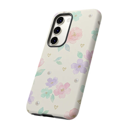 Pastel Floral Phone Case – Coquette Watercolor Flower Hearts Tough Case (iPhone, Samsung, Pixel)