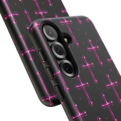 Neon Pink Cross Pattern Phone Case | Tough Protective Case for Iphone, Samsung Galaxy and Pixel