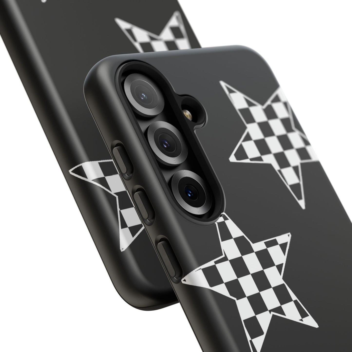 Checkered Star Tough Phone Case – Black Retro Graphic Protective Cover for Iphone, Samsung Galaxy and Pixel