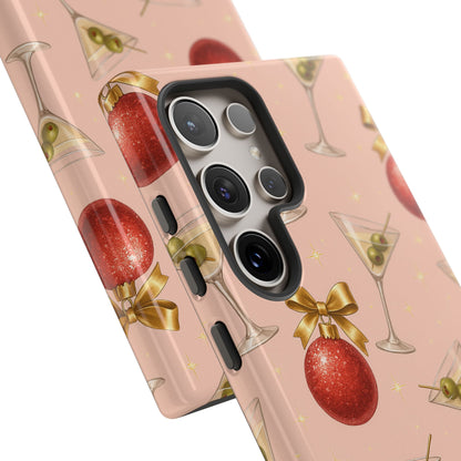 Cocktail Ornament Phone Case – Pink Martini & Cherry Pattern | Glossy or Matte for Iphone, Samsung Galaxy and Pixel