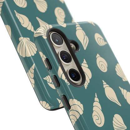 Seashell Pattern Phone Case | Teal Coastal Shells Tough Case for Iphone, Samsung Galaxy and Pixel