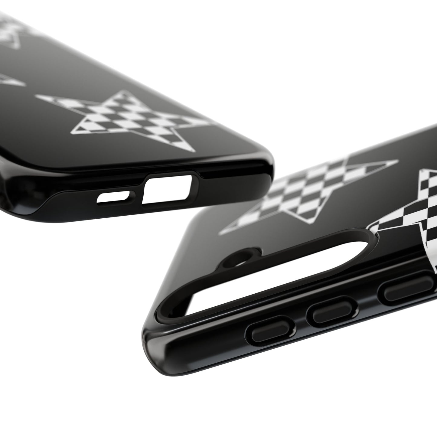 Checkered Star Tough Phone Case – Black Retro Graphic Protective Cover for Iphone, Samsung Galaxy and Pixel