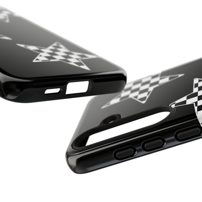 Checkered Star Tough Phone Case – Black Retro Graphic Protective Cover for Iphone, Samsung Galaxy and Pixel