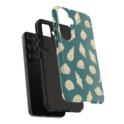 Seashell Pattern Phone Case | Teal Coastal Shells Tough Case for Iphone, Samsung Galaxy and Pixel