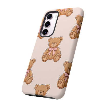 Teddy Bear Phone Case | Cute Coquette Aesthetic Pink Bear Pattern Case | Kawaii Soft Girl iPhone & Samsung Tough Protective Case