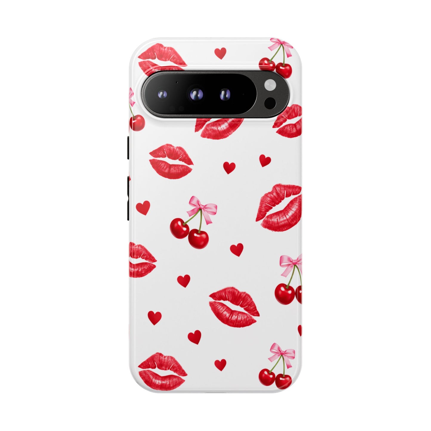 Red Lips & Cherry Phone Case – Y2K Retro Aesthetic Tough Cover