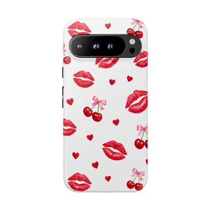 Red Lips & Cherry Phone Case – Y2K Retro Aesthetic Tough Cover