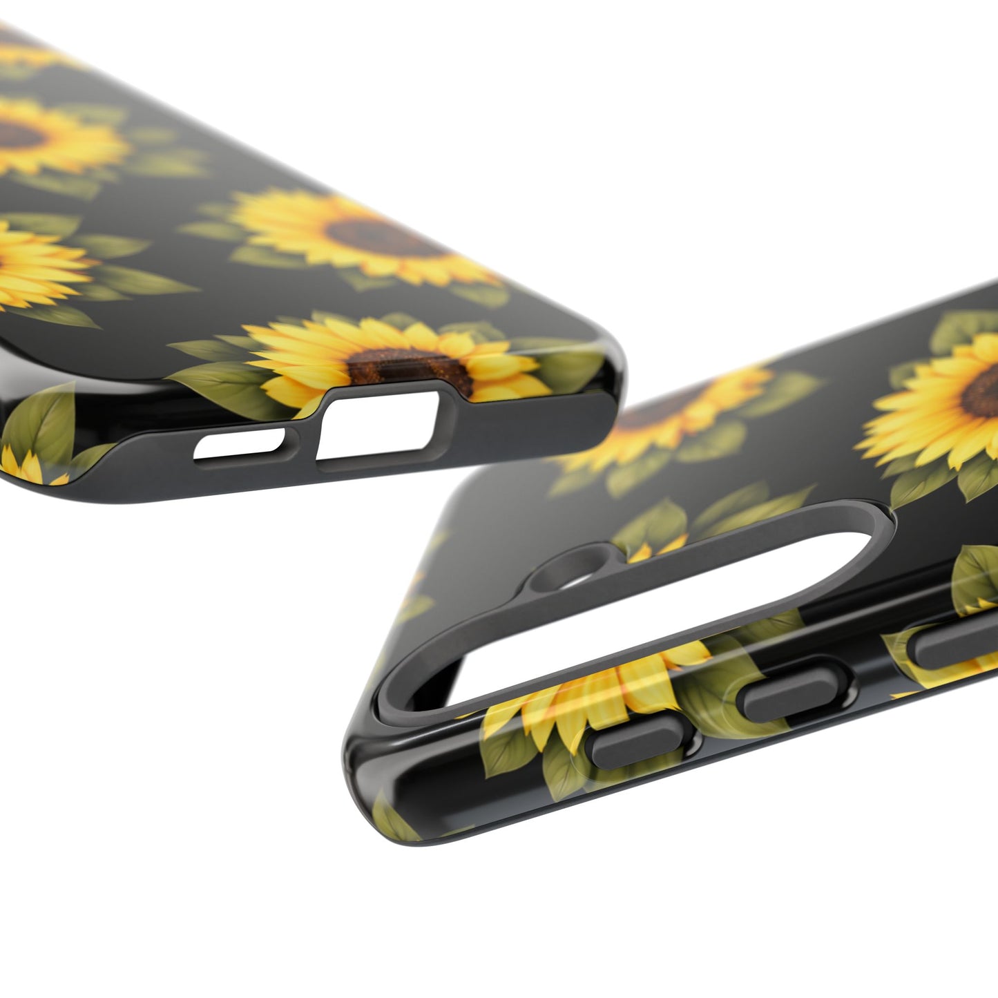 Sunflower Floral Tough Phone Case – Black Background Protective Cover for Iphone, Samsung Galaxy and Pixel
