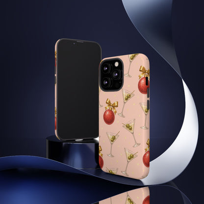 Cocktail Ornament Phone Case – Pink Martini & Cherry Pattern | Glossy or Matte for Iphone, Samsung Galaxy and Pixel