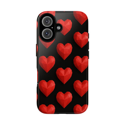 Red Heart Phone Case – Geometric Heart Pattern Tough Case (Black)