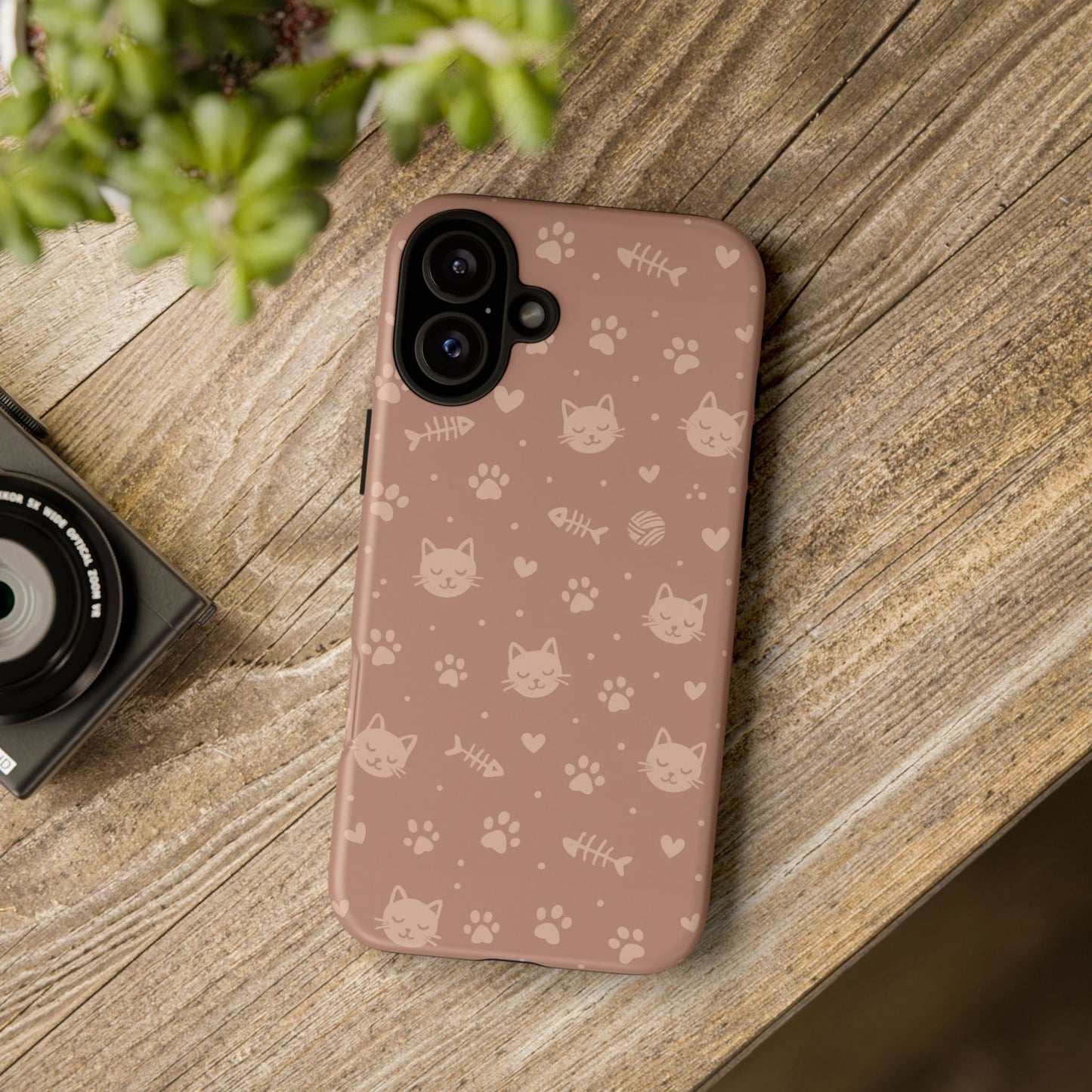 Cute Cat Pattern Phone Case | Paw Prints, Fishbone & Yarn Design Tough Case