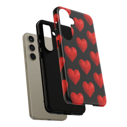 Red Heart Phone Case – Geometric Heart Pattern Tough Case (Black)