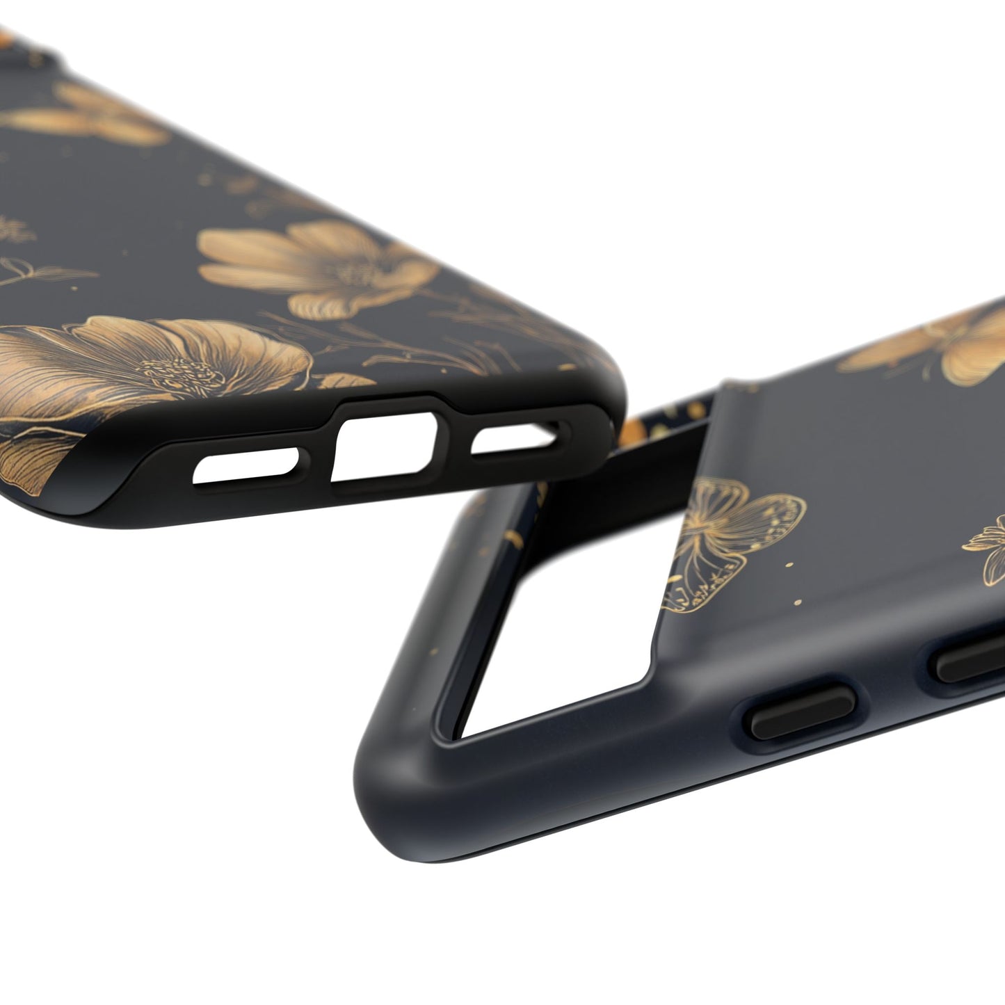 Gold Floral Butterfly Phone Case, Dark Aesthetic Botanical, Elegant Black Luxury iPhone Samsung Cover