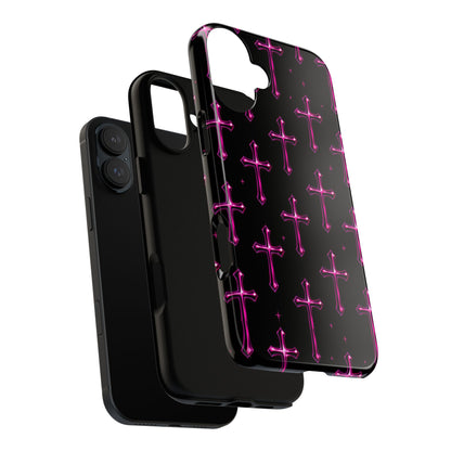 Neon Pink Cross Pattern Phone Case | Tough Protective Case for Iphone, Samsung Galaxy and Pixel