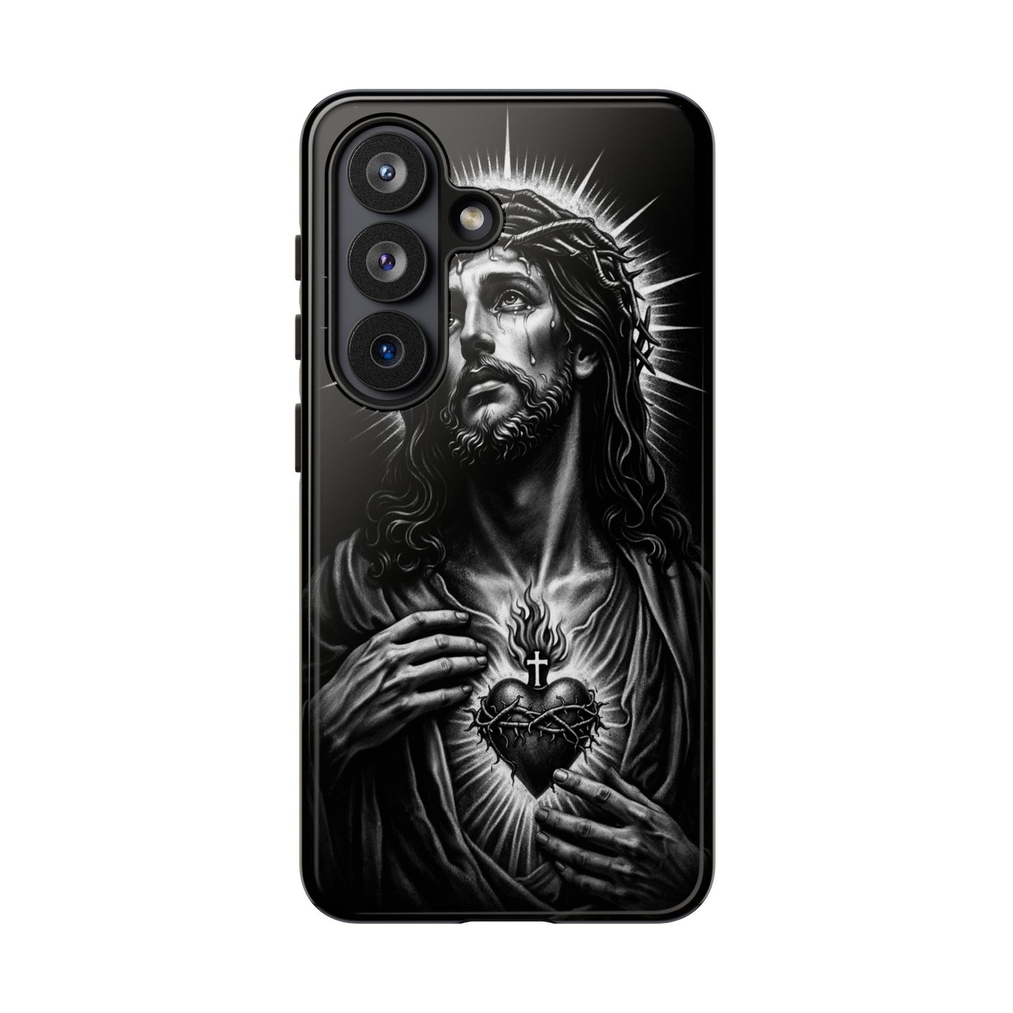 Jesus Sacred Heart Phone Case Black White Christian Faith Aesthetic