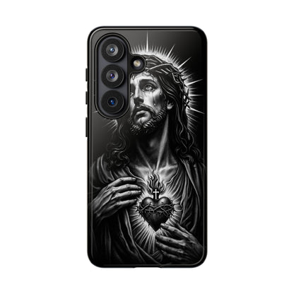 Jesus Sacred Heart Phone Case Black White Christian Faith Aesthetic