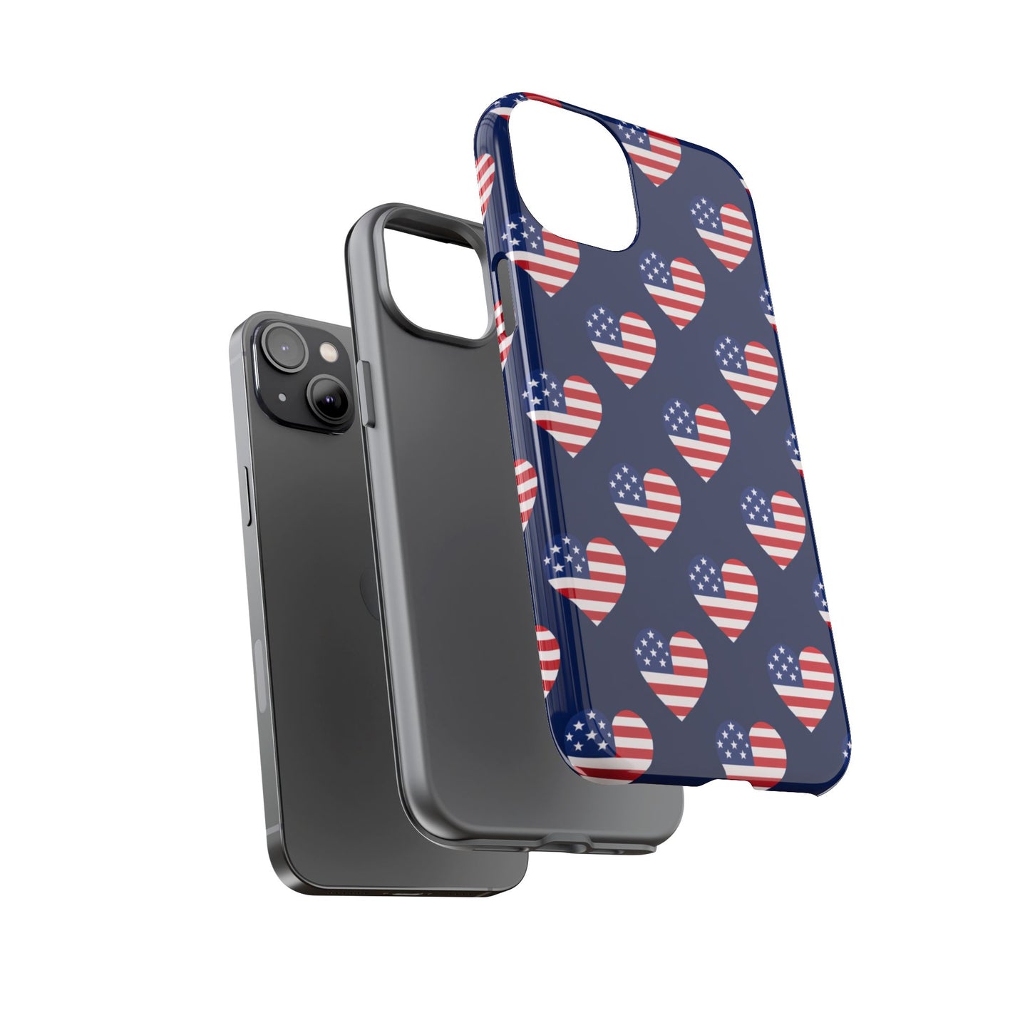 Patriotic American Flag Heart Phone Case – Tough Shockproof, USA Stars & Stripes for Iphone, Samsung Galaxy and Pixel