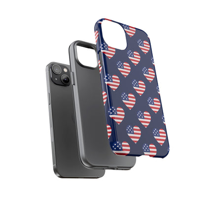Patriotic American Flag Heart Phone Case – Tough Shockproof, USA Stars & Stripes for Iphone, Samsung Galaxy and Pixel