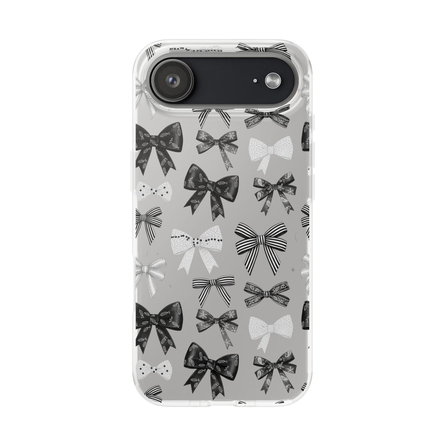 Black & White Bow Pattern Phone Case | Minimal Coquette Flexi Case