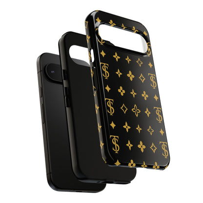 Gold Monogram Pattern Tough Phone Case | Black & Gold Luxury Design for Iphone, Samsung Galaxy and Pixel