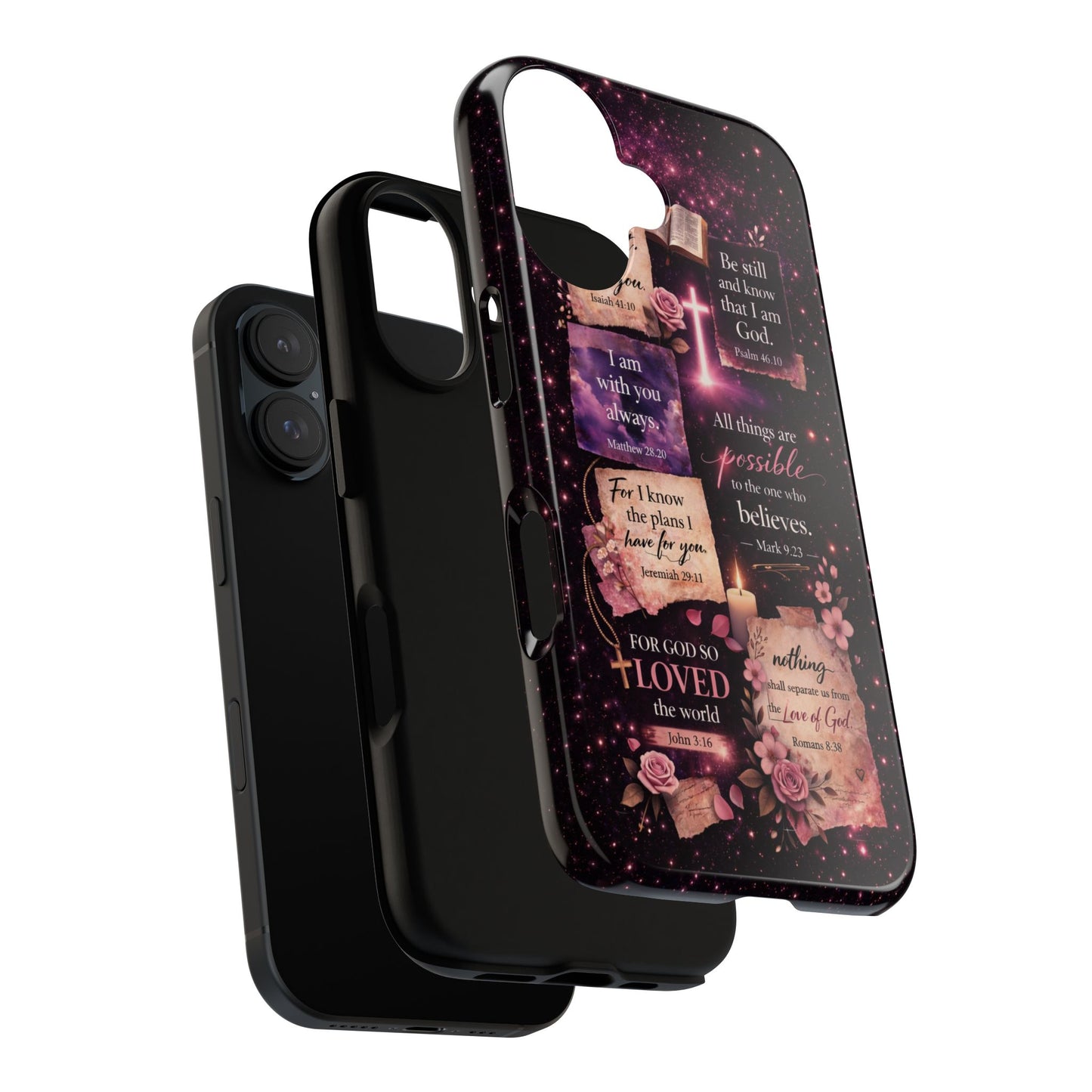 Christian Bible Verse Phone Case Pink Floral Faith Tough Protective Cover Gift