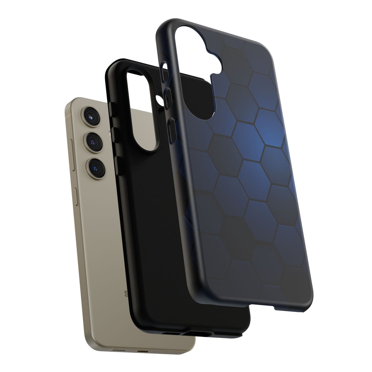 Blue Hexagon Gradient Phone Case | Honeycomb Geometric Tech Aesthetic | Minimalist Tough Case for iPhone & Samsung