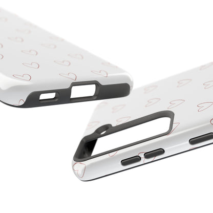 Hand-Drawn Hearts Tough Phone Case | Minimal Pink Heart Pattern