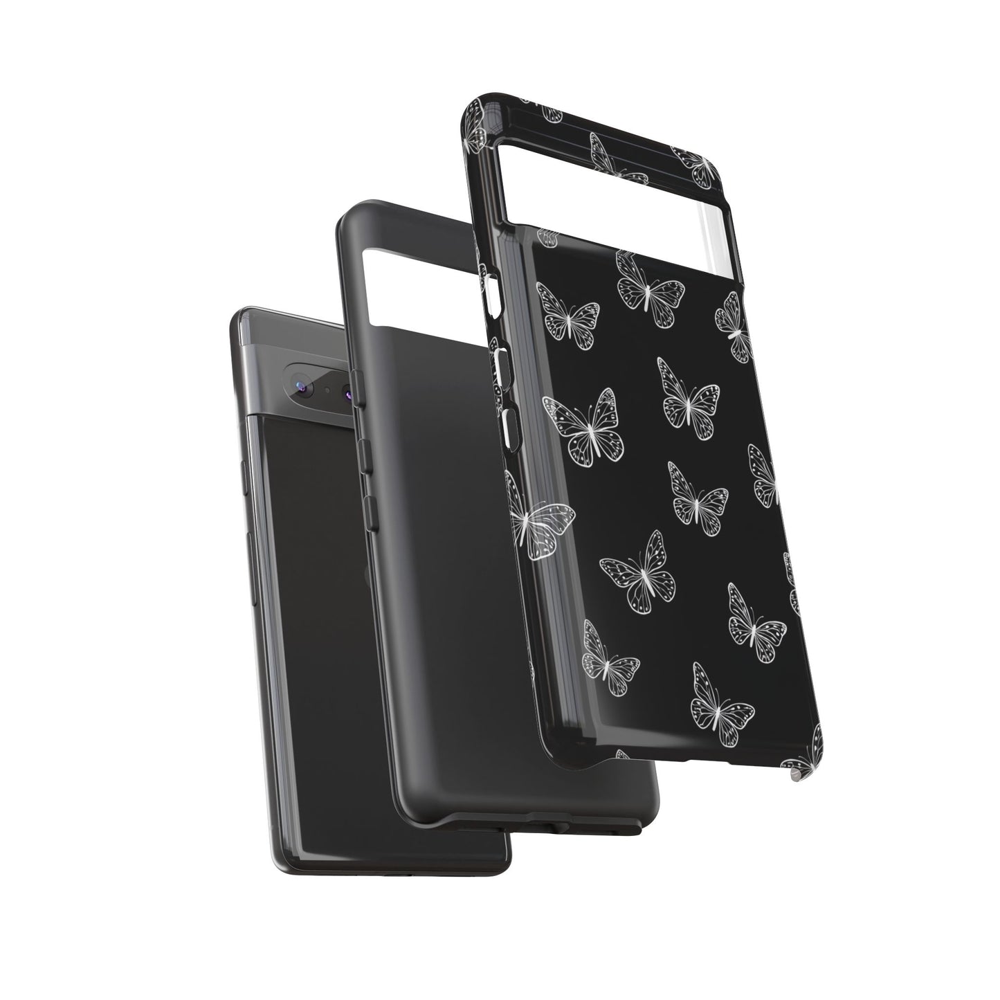 White Butterfly Pattern Phone Case – Dark Aesthetic Monochrome Tough Cover