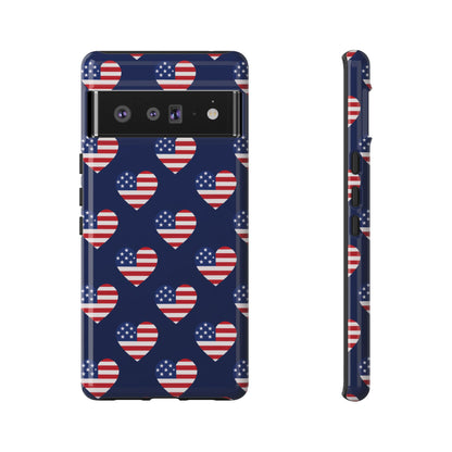 Patriotic American Flag Heart Phone Case – Tough Shockproof, USA Stars & Stripes for Iphone, Samsung Galaxy and Pixel