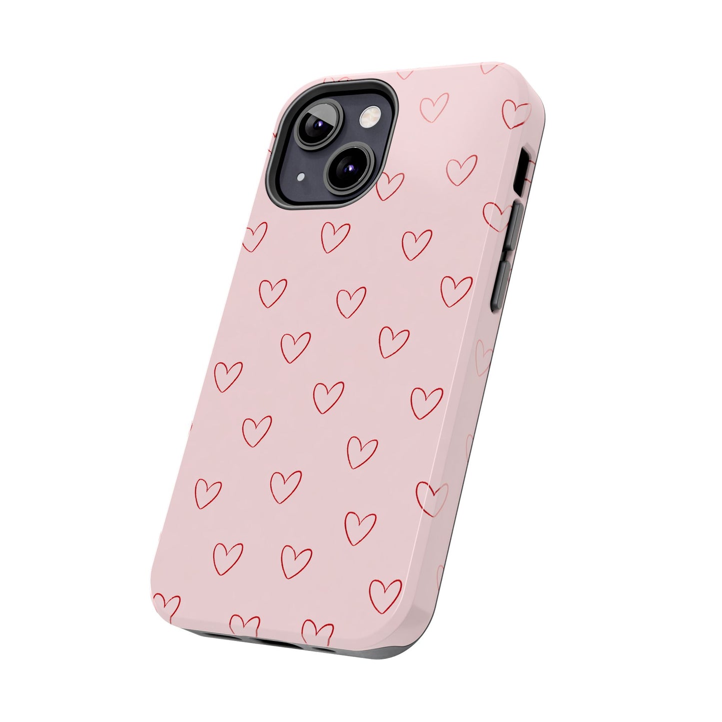 Pink Doodle Hearts Phone Case | Minimal Cute Heart Pattern Tough Case