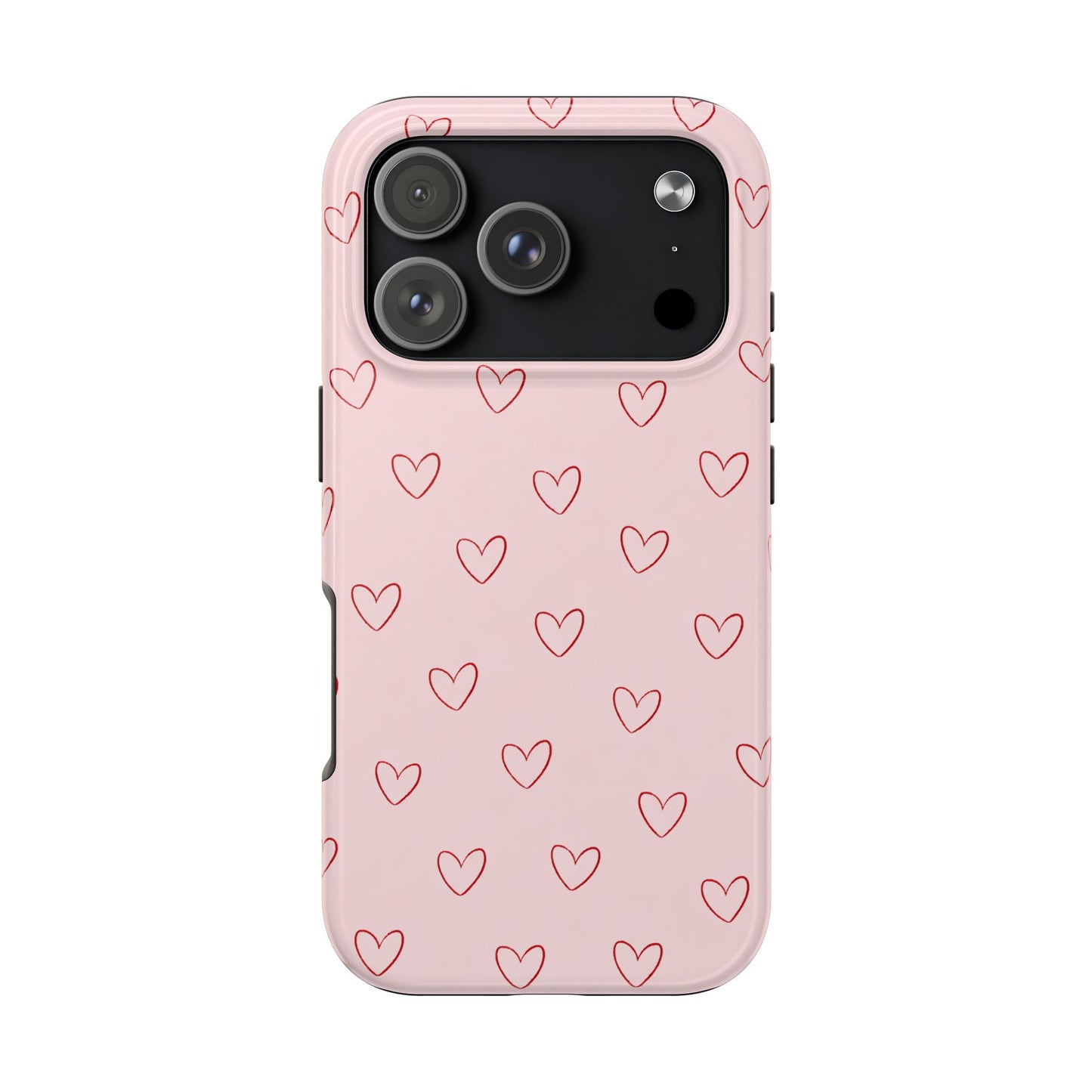 Pink Doodle Hearts Phone Case | Minimal Cute Heart Pattern Tough Case