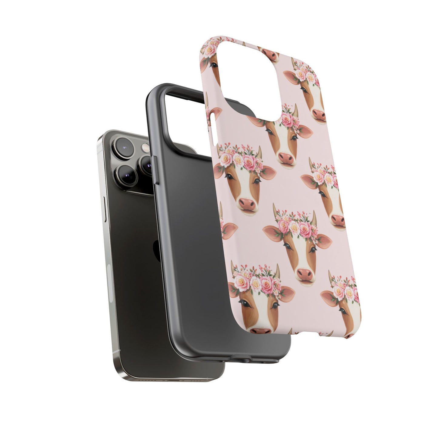 Floral Cow Phone Case – Cute Pink Cow Print Tough Protective Case for Iphone, Samsung Galaxy and Pixel