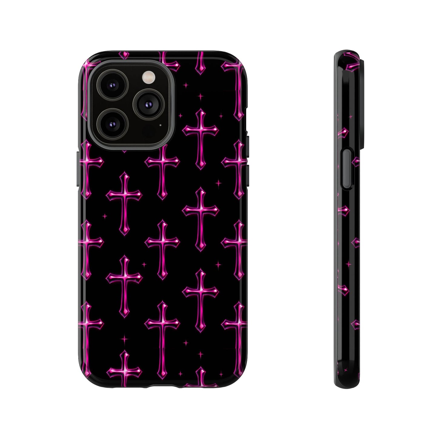 Neon Pink Cross Pattern Phone Case | Tough Protective Case for Iphone, Samsung Galaxy and Pixel