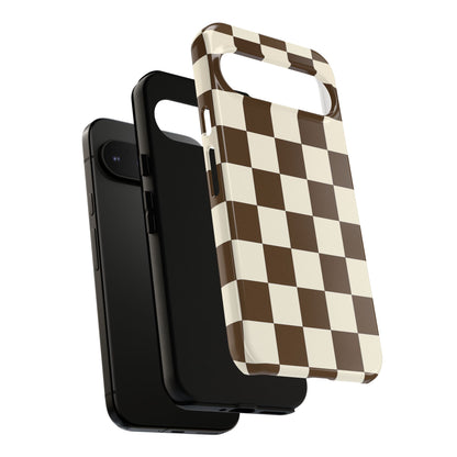 Mocha Checkerboard Phone Case | Neutral Aesthetic Checkered iPhone & Samsung Tough Case