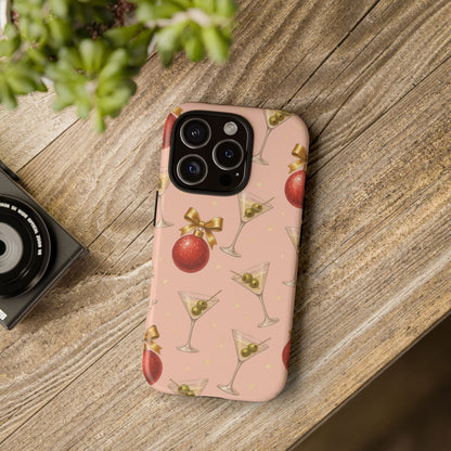 Cocktail Ornament Phone Case – Pink Martini & Cherry Pattern | Glossy or Matte for Iphone, Samsung Galaxy and Pixel