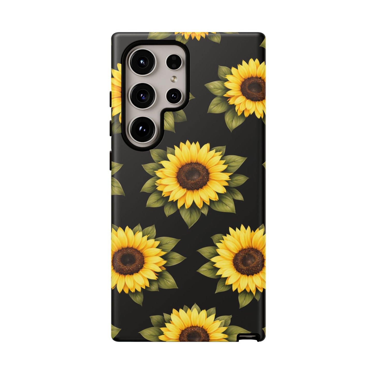 Sunflower Floral Tough Phone Case – Black Background Protective Cover for Iphone, Samsung Galaxy and Pixel