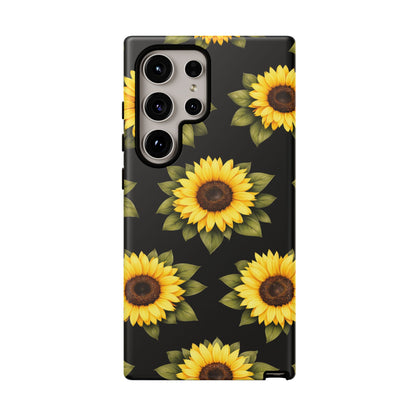 Sunflower Floral Tough Phone Case – Black Background Protective Cover for Iphone, Samsung Galaxy and Pixel