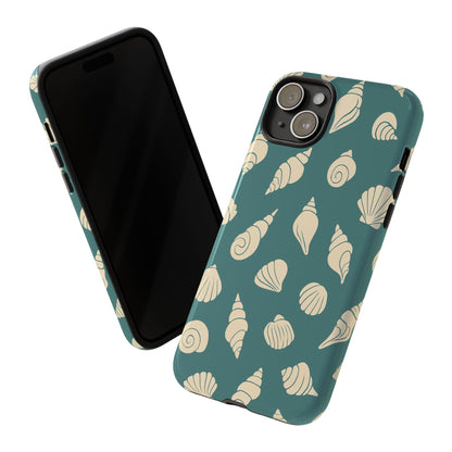 Seashell Pattern Phone Case | Teal Coastal Shells Tough Case for Iphone, Samsung Galaxy and Pixel