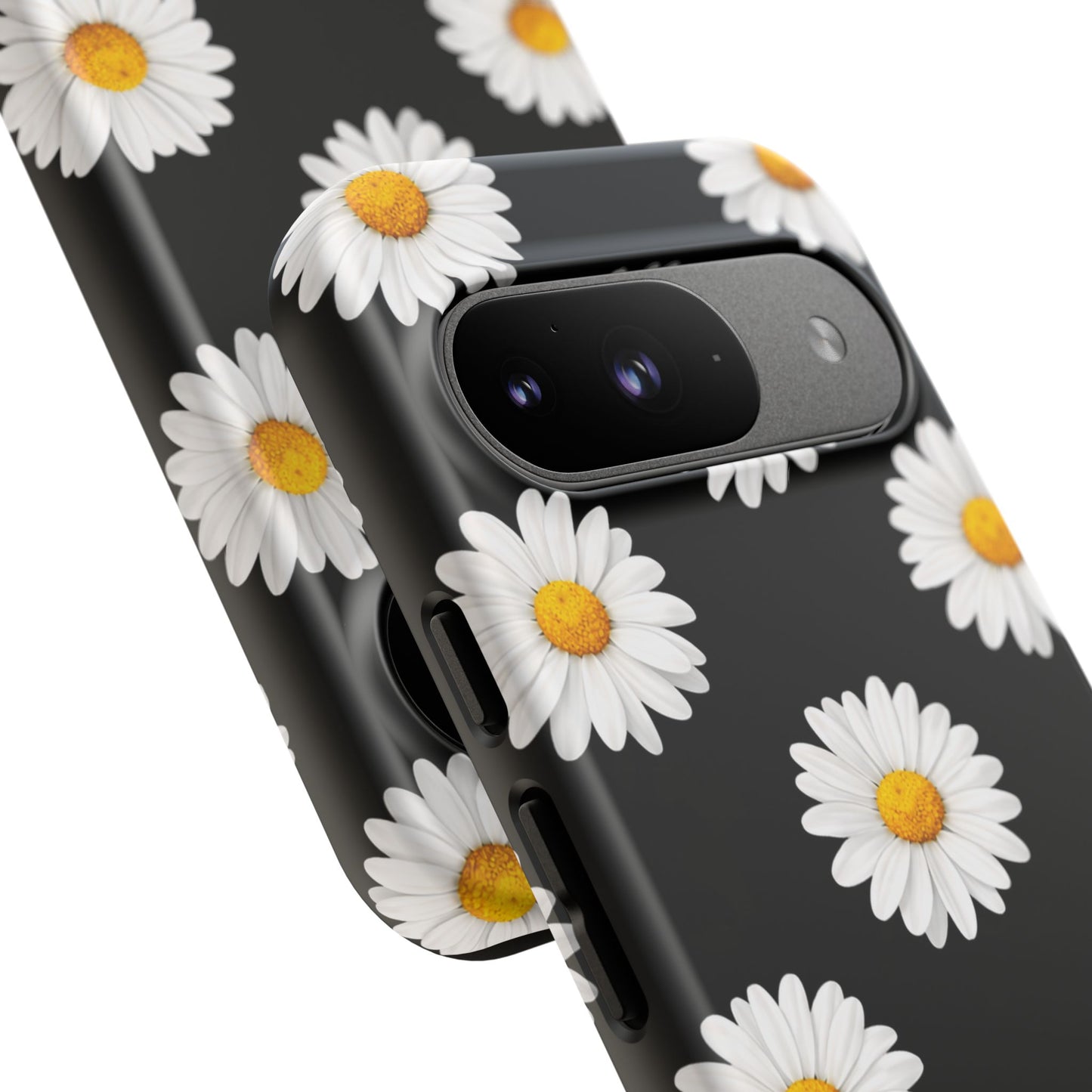 Black Daisy Floral Tough Phone Case – Cute Protective Cover for Iphone, Samsung Galaxy and Pixel