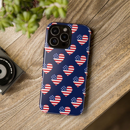 Patriotic American Flag Heart Phone Case – Tough Shockproof, USA Stars & Stripes for Iphone, Samsung Galaxy and Pixel