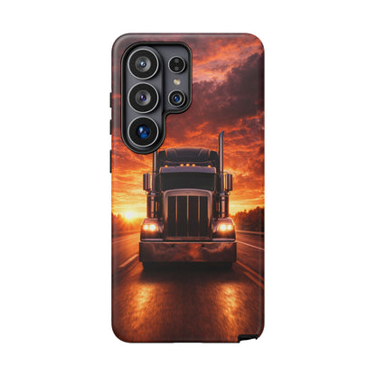Big Rig Truck Phone Case Sunset Highway Semi Truck iPhone Samsung Cover