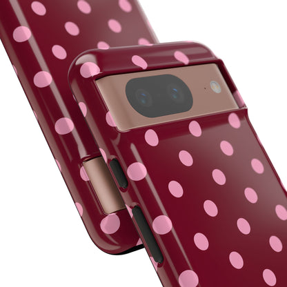 Pink Polka Dot Phone Case – Cute Aesthetic Tough Protective Phone Cover for Iphone, Samsung Galaxy and Pixel