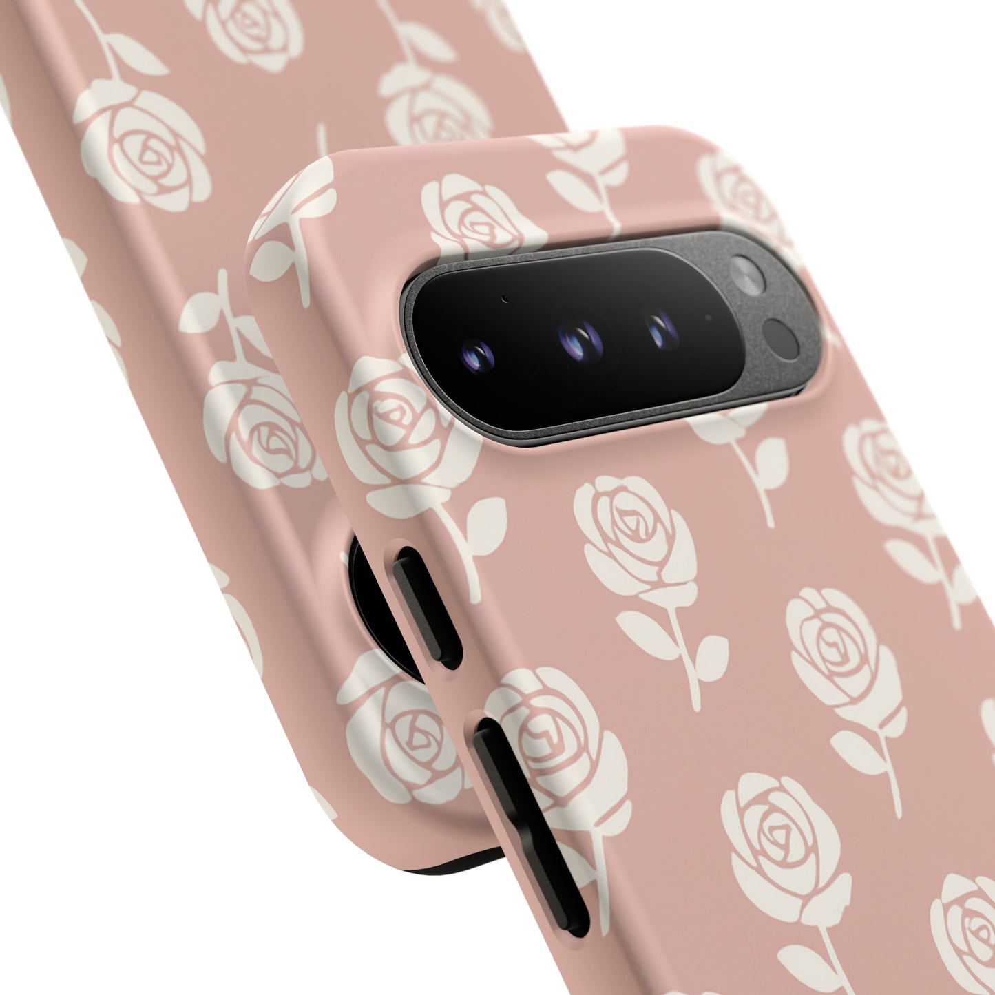 White Rose Pattern Tough Phone Case | Elegant Floral Aesthetic Case for Iphone, Samsung Galaxy and Pixel
