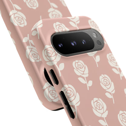 White Rose Pattern Tough Phone Case | Elegant Floral Aesthetic Case for Iphone, Samsung Galaxy and Pixel