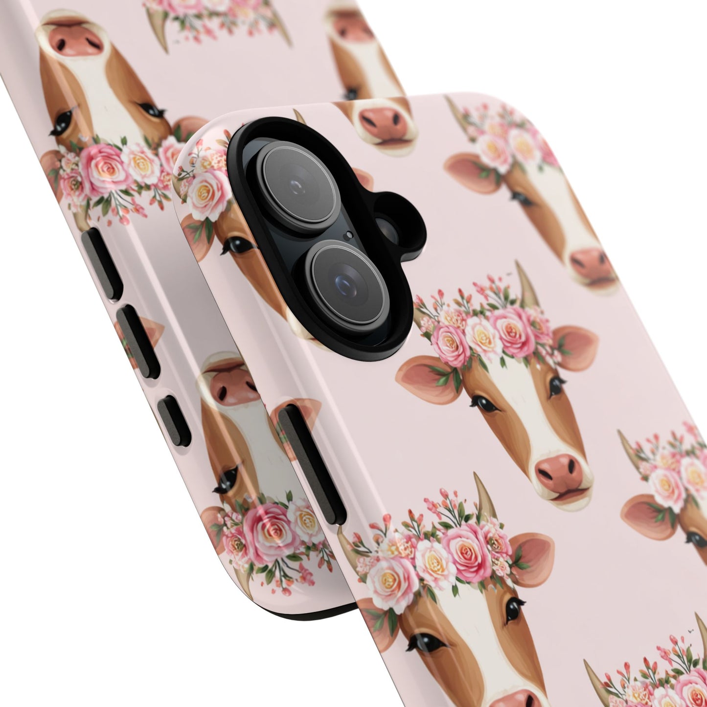 Floral Cow Phone Case – Cute Pink Cow Print Tough Protective Case for Iphone, Samsung Galaxy and Pixel