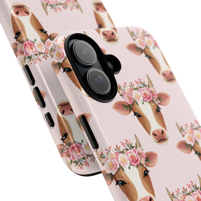 Floral Cow Phone Case – Cute Pink Cow Print Tough Protective Case for Iphone, Samsung Galaxy and Pixel
